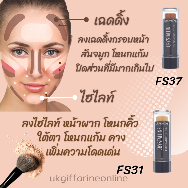 รองพื้นแท่ง-กิฟฟารีน-คริสตัลลีน-เบอร์fs-31-ไฮไลท์-เพิ่มจุดเด่นหน้ามีมิติ-เนื้อแน่นติดทน-กันน้ำกันเหงื่อ-giffarine-crystalline-foundation-stick-8-6g