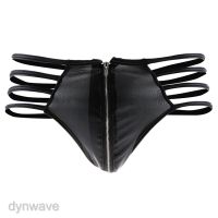 y Men Black PU Leather Front Zip T Back Underwear Briefs Clubwear