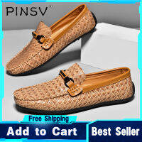 PINSV รองเท้าส้นเตี้ยแบบนุ่มสำหรับฤดูร้อน,รองเท้าบุรุษลำลองระบายอากาศได้ดีรองเท้าทางการเกาหลีรองเท้าทันสมัยถั่วลันเตาสบายเท้าเหยียบเท้าน้ำหนักเบาของผู้ชาย