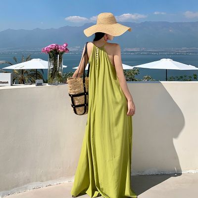 Summer the new turquoise XiaoJian hanging neck long dress holiday split dress