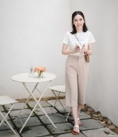 prettythingonme Lila Pant -soft khakhi กางเกง5ส่วน กระดุมปั้มดอกไม้ ใส่แล้วเก็บทรงพลางหุ่น เนื้อผ้าญี่ปุ่นอัดกาวอย่างดี ไม่ยับง่าย