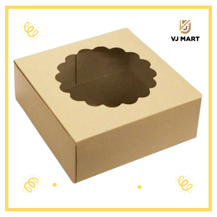 กล่องเเฮนเมดเค้ก 3 ปอนด์ สีวอลนัท แบบเจาะ ทรงสูง ขนาด 10.5 x 10.5 x 2.5 บรรจุ 10 ใบ HP026 ตราสนคู่