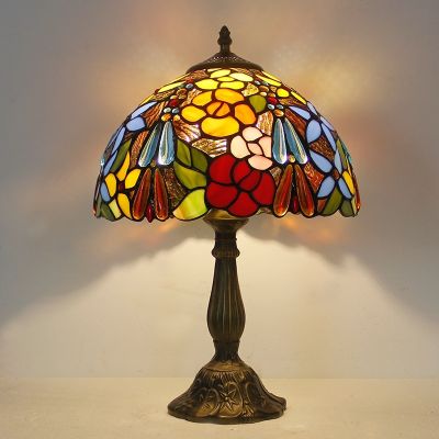 ☁ Vintage Retro Stained Glass Table Lamp 110V 220V Rose Flower Design Creative Art Tiffany Bedroom Light Decoration With Plug In