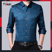 HAKARI เสื้อเชิ้ตแขนยาวผู้ชายมาใหม่สำหรับฤดูใบไม้ผลิและฤดูใบไม้ร่วงเสื้อผ้าของพ่อวัยกลางคนและเล็กเสื้อลายสก๊อตเทรนด์เหล็กเสื้อทำงานผู้ชาย