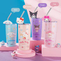 Sanrio 304ถ้วยน้ำร้อนสแตนเลสสตีลสำหรับนักเรียน600มล. พร้อมเครื่องประดับตุ๊กตากระบอกน้ำดื่มคู่ของขวัญสำหรับเด็ก