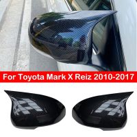 สำหรับเครื่องหมาย Toyota X Reiz 2010-2017ฝาปิดกระจกมองหลังหมวกแก๊ปมีปีกประตูด้านนอกด้านหลังขอบวิวเคสคาร์บอนไฟเบอร์ดูเป็นสีดำ