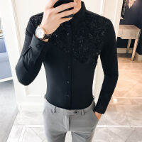 England Ho Wind  Autumn And Winter Korean Man Long Sleeve Shirt Lace Lace Split Joint Hairstyle Division