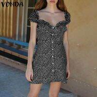 VONDA loral Button Front A-Line Dress