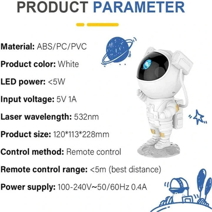 โคมไฟฉายท้องฟ้าดาวนักบินอวกาศ5w-เครื่องฉายไฟกลางคืนโรแมนติกปรับความสว่างได้สำหรับของประดับห้องนอนบ้าน