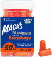 Macks Mack’s Maximum Protection Soft Foam Earplugs – 50 Pair, 33 dB Highest NRR – Comfortable Ear Plugs for Sleeping, Snoring, Loud Concerts, Motorcycles and Power Tools 50 Pair (Pack of 1)