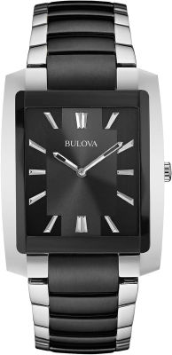 Bulova Mens Classic Two-Tone Black Ion Plated Stainless Steel 2-Hand Date Quartz Watch, Black Dial Style: 98A117