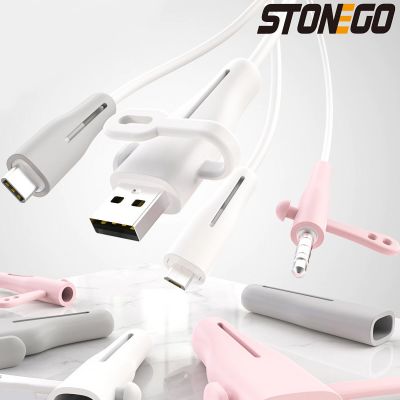 STONEGO 2 in 1 Data cable silicone anti-break charging cable protective sleeve data cable protection wire winder storage buckle