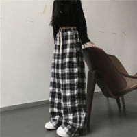 KOSAHIKI Plaid Pants Womens High Waist Checkered Straight Loose Sweat Pants Casual Fashion Trousers Pantalon Femme Streetwear