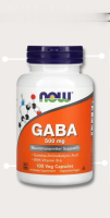 NOW Foods, GABA size 500 mg. Contains 100 vegetable capsules.