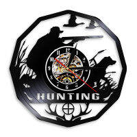 Deer Hunter Hunting Gift Wall Clock Retro Vinyl Record Wall Clock Animals Trophy Award Men Aiming Decorative Clock Watch