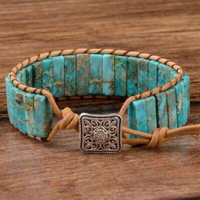 Stylish Multicolor Natural Gem Leather Tibetan Gypsy Adjustable Bracelet Bead Leather Wrap Bracelet Jewelry Collection