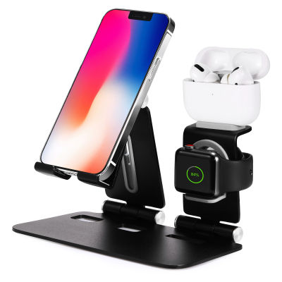 3 in 1 Alloy Desktop Phone Charger Dock Holder For AirPods 12 Pro Apple iWatch Stand For All iPhone iPad Android Phone Tablet