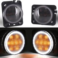 2Pcs 12V Front Fender Side Marker Lights for Jeep Wrangler JK JKU ed Parking Turn Indicator Lamp with White Halo 2007-2017