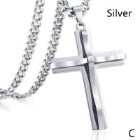 Mens New Cross Fashion Silver Pendant Black Gold Steel Jesus Zirconia Stainless H6N0