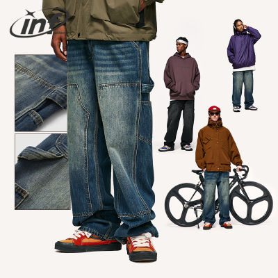 Inflasi R Dibasuar Jeans Kaki Lebar Lebar Lelaki Streetwear กางเกงผ้าเดนิมคาร์โก้กระเป๋าหลากหลาย