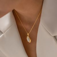 ✁✖☼ s0ukar Uworld Luxury 18K Gold Plated Oval Stone Pendant Necklace