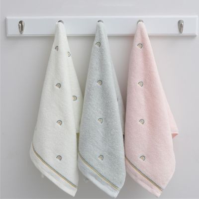 34x75cm Cartoon Small Rainbow Embroidery Pure Cotton Household Soft Non-linting Bathroom Adult Face Hand Towel