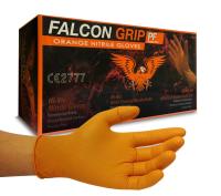 Orange Diamond Textured Nitrile Glove ถุงมือยางไนไตรลายพิมพ์นููนบนฝ่ามือและปลายนิ้ว สีส้ม (ยี่ห้อ Falcon Grip) แพ็ค 100 ชิ้นต่อกล่อง ชนิดไม่มีแป้ง