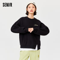 Semir เสื้อยืดผู้หญิงแยกจดหมายเย็บปักถักร้อย2022ฤดูหนาวใหม่หลวมรอบคอวางไหล่ถัก H Oodies ง่าย