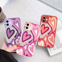 Cute Matte Love Heart Pattern Phone Case For iPhone 14 11 12 13 Pro Max Mini X XR XS Max SE 2020 TPU+PC Shockproof Hard Cover