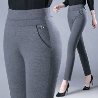 【CW】 Waist Stretch Middle Aged Trousers Ladies Fashion All Match Gray Pants