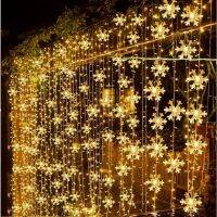 10M Christmas Lighting Strings Romantic Curtain Led Light Waterfall Sparkling Window Decoration Snowflake Fairy Garden