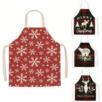 1 Pcs Cartoon Elk Snowflake Pattern Woman Kitchen Apron Kid Sleeveless Linen Aprons Christmas Cooking Home Cleaning Tools