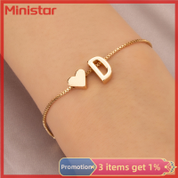 Ministar สร้อยข้อมือรูปหัวใจแฟชั่นเรียบง่ายสำหรับผู้หญิงดีไซน์โดดเด่นสร้อยข้อมือมี26ตัวอักษรเครื่องประดับข้อมือเครื่องประดับทองของขวัญสำหรับสาวสวย