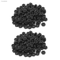 ✷❈■ 200 Pcs M3 Thread Insert Lock Fixing Screw Nylon Nuts Hexagonal Black