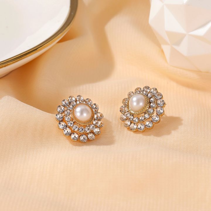 cod-cross-border-round-pearl-sunflower-earrings-korean-temperament-full-diamond-fashion-zircon-geometric