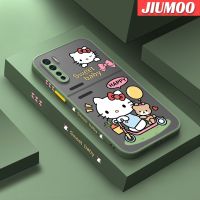 เคส JIUMOO สำหรับ OPPO A91 F15 Reno 3 4G ลายการ์ตูนแฮปปี้ฮัลโหลคิตตี้บางขอบสี่เหลี่ยมด้านข้างกันกระแทกดีไซน์ใหม่มีน้ำค้างแข็งโปร่งใสแข็งเคสมือถือปลอกซิลิโคนคลุมทั้งหมดเคสอ่อนป้องกันกล้อง