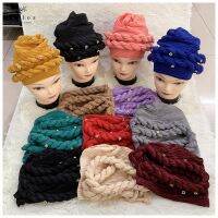 【YF】 12pcs Main Stream New Fashion Velvet  Women Muslim Turban Color Cotton Bandanas Beaded Braid Headwraps Hair Accessories