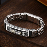 Chinese Style Retro Silver Double-stranded Peace Tattoo Money Brave Troops Mens Bracelet Personality Pop Retro Lucky Guy