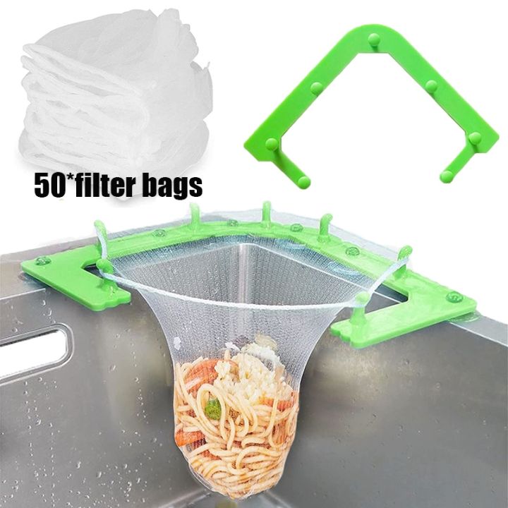 50pcs-triangular-sink-strainer-hanging-net-drain-rack-filter-leftover-soup-water-sink-drain-rack-kitchen-storage-drainer-basket