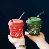 Creative Ceramic Coffee Cup Portable Straw Cup With Lid Coffee Cup To Go Tea Drinks Milk Pottery Mug Porcelain Gifts 250ml