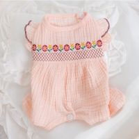 Dog Pet Clothing Flower Embroidery Jumpsuits for Dog Wrapped Belly Clothes Cat Small Cute Thin Summer Pink Yorkshire Accessories