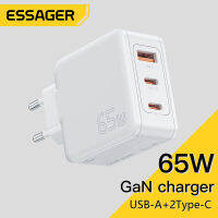 Essager 65W ที่ชาร์จสำหรับเดินทาง GaN แบบคู่-C + USB A สำหรับแท็บเล็ตและแล็ปท็อป PD 65W ชาร์จเร็วสำหรับ Samsung IP