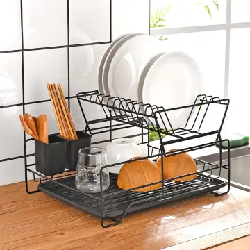 1 Set Dish Drying Rack For Kitchen Counter Over The Sink, Larger 2-Tier  Dish Drying Rack Drainboard Set With Double-Layer Bowl Rack, Cup Rack,  Drain B