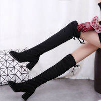 Womens Over-The-Knee Boots FallWinter 2021 New High-Heeled Slimming Lace-Up Skinny Stretch Boots Long Boots Thick-heeled Boots