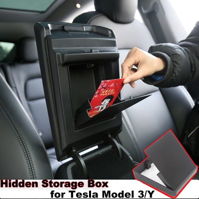 กล่องเก็บของที่พักแขนแบบซ่อน3ชิ้นอะไหล่รถยนต์อัพเกรด2023อุปกรณ์เสริมสำหรับ Tesla รุ่น Y