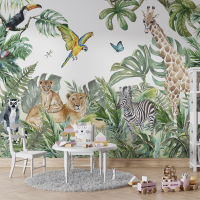 【CW】Cartoon Safari Removable 3d ภาพจิตรกรรมฝาผนังวอลล์เปเปอร์ Non Tropical 3D Wall Paper ภาพจิตรกรรมฝาผนัง Tropical Jungle Animals Flower Wall Papers