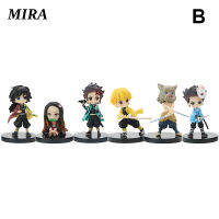 MIRA 6 Pcs Demon Slayer Kimetsuไม่มีYaibaตุ๊กตาขยับแขนขาได้พร้อมฐาน2  Tanjiro Tomioka Nezuko Zenitsu Inosukeประดับรถ