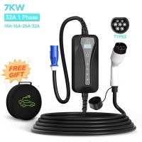 Electric Vehicle EV Charger Type 2 32 Amp Portable EVSE, CEE Plug 220V-240V Car Charging Cable, IEC 62196-2,J1772