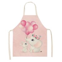 Kitchen Women Apron Cartoons Elephant Printed Linen Adult Childs Sleeveless Aprons 66x47cm Home Cleaning Tools