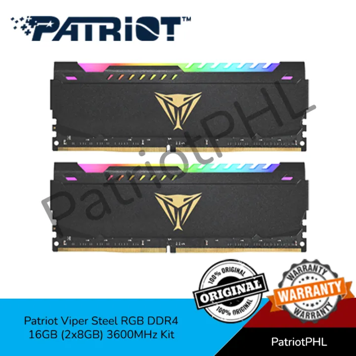 Patriot Viper Steel RGB DDR4 16GB (2x8GB) 3600MHz Kit PVSR416G360C0K ...